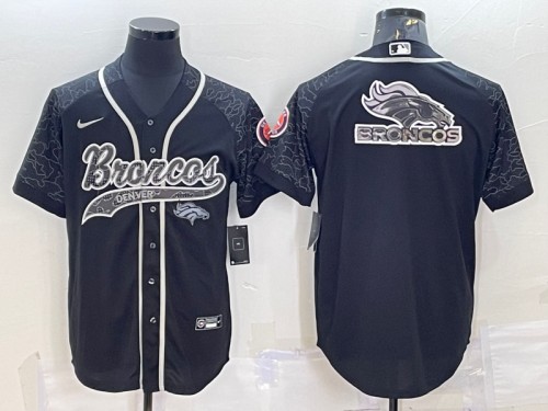 Men's Denver Broncos Black Reflective Team Big Logo With Patch Cool Base Stitched Baseball Jersey